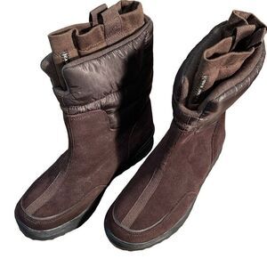 Lands' End Womens Suede Quilted Commuter Winter Snow Boots Brown Size 7B